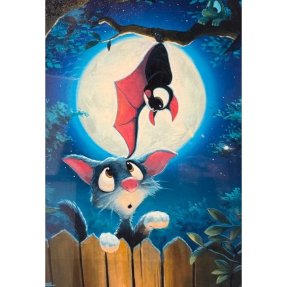Disney Parks Rob Kaz Cat Moon Bat Print 18x14" NEW Matted Animal Kingdom